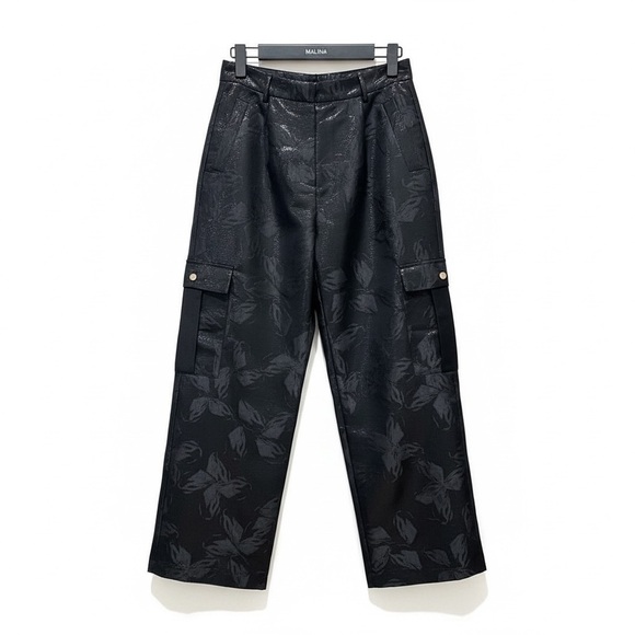 Day Birger Et Mikkelsen Pants - Scandinavian design black textured cropped ankle wide leg formal floral pants